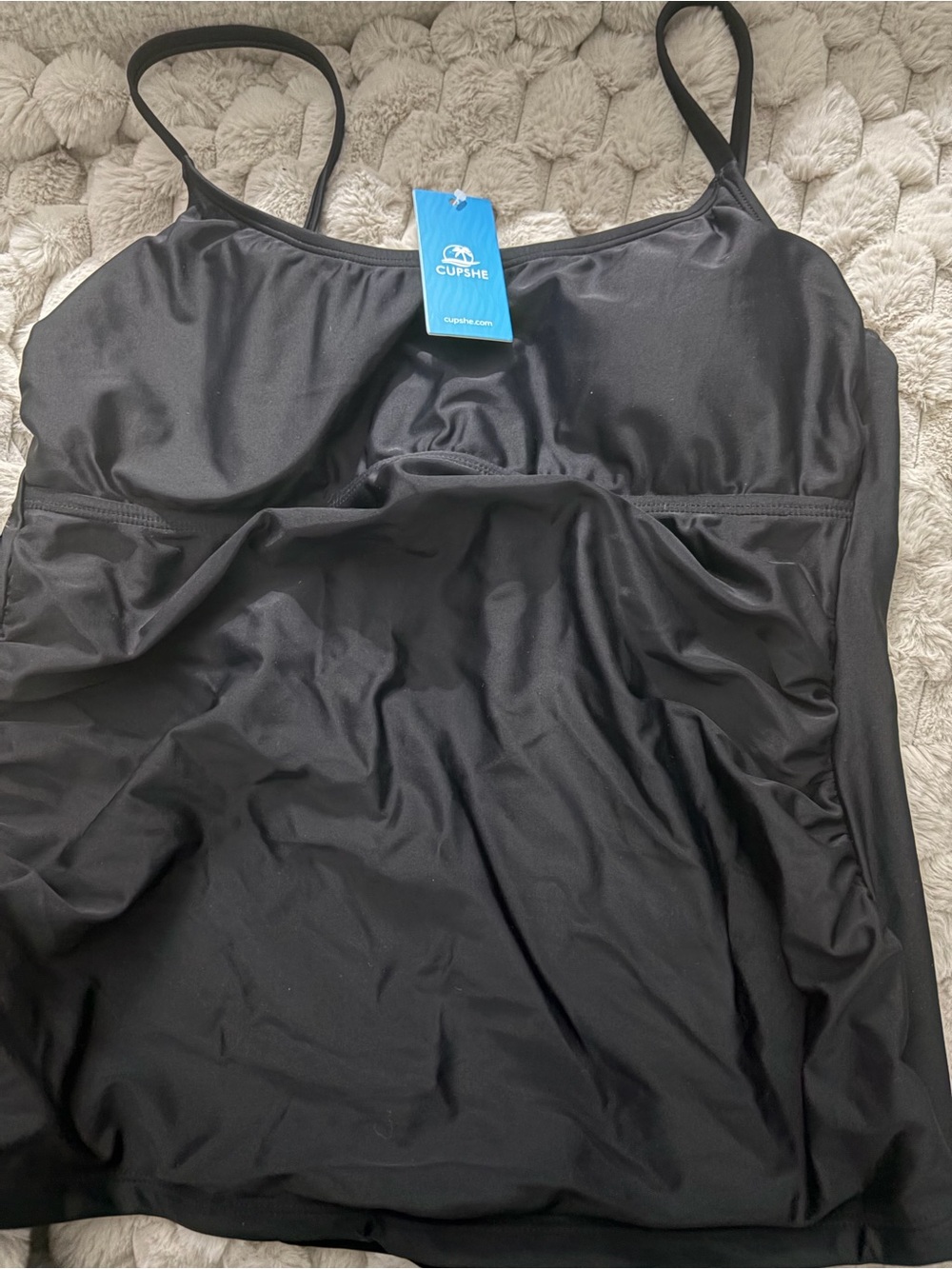 Cupshe Black Spaghetti-Strap Tankini Swim Top Lg NWT